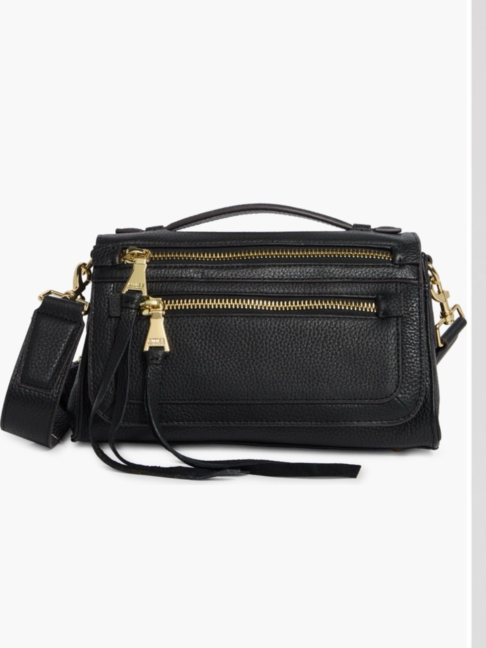 Aimee Kestenberg Black Genuine Leather Aurora Crossbody with Gold Zippers NWT